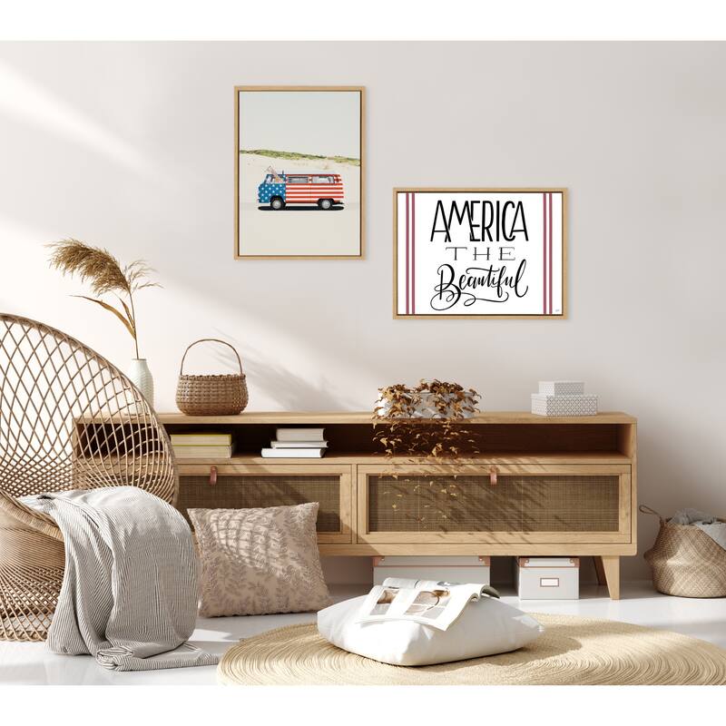 Kate and Laurel Sylvie USA Retro Beach Van Framed Canvas by July Art Prints