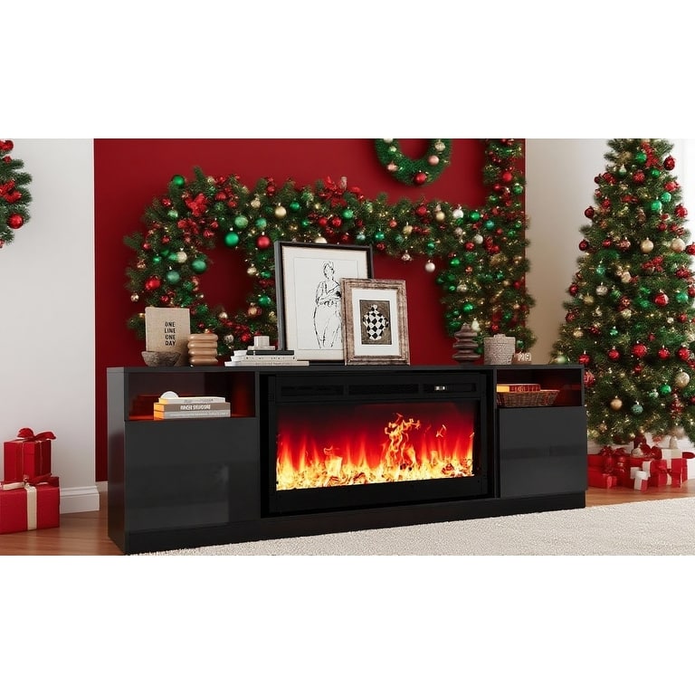 TV Stand For TVs Up To 80" With 36" Electric Fireplace Included
