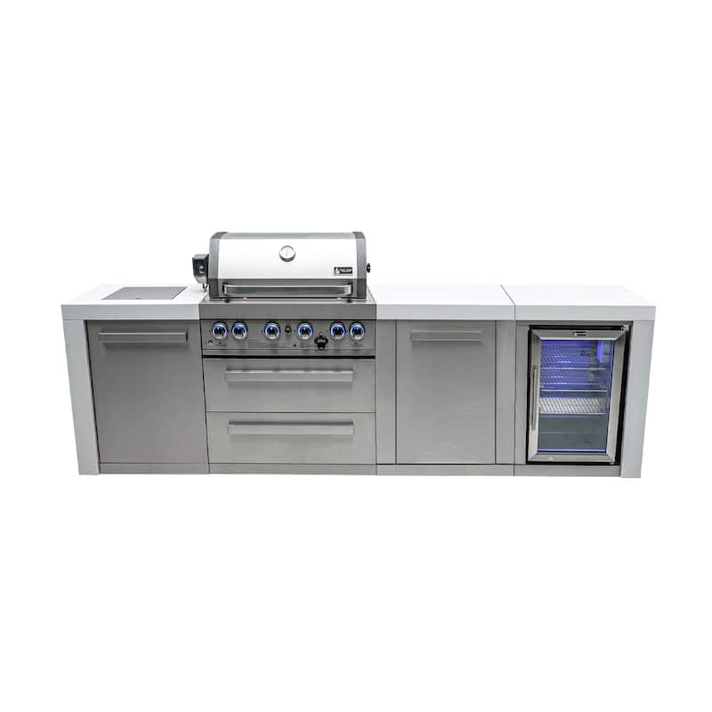 Mont Alpi MAi400-DFC-EXC Deluxe Stainless Steel Outdoor Kitchen Island BBQ Grill + Beverage Center + 25" Extra Storage Cabinet. - Silver - Natural Gas/Propane Gas