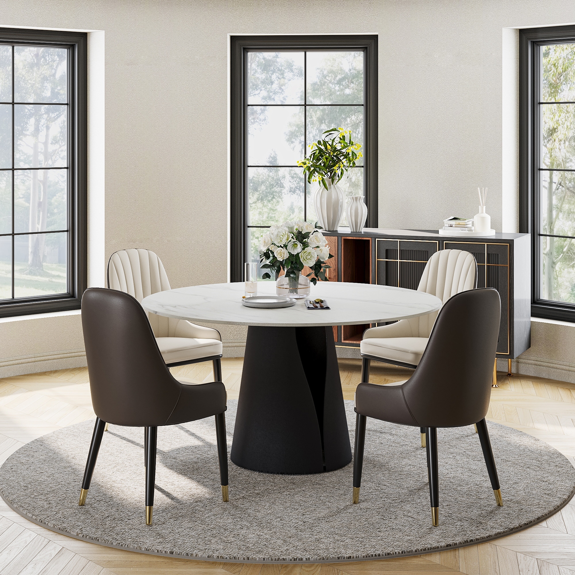Round white best sale glass dining table
