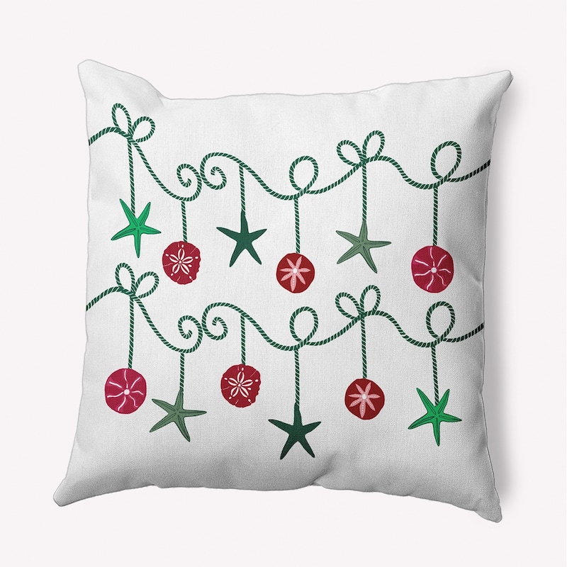 Sea Ornaments Beachy Christmas Indoor/Outdoor Christmas Throw Pillow - 16" x 16" - Forest Green