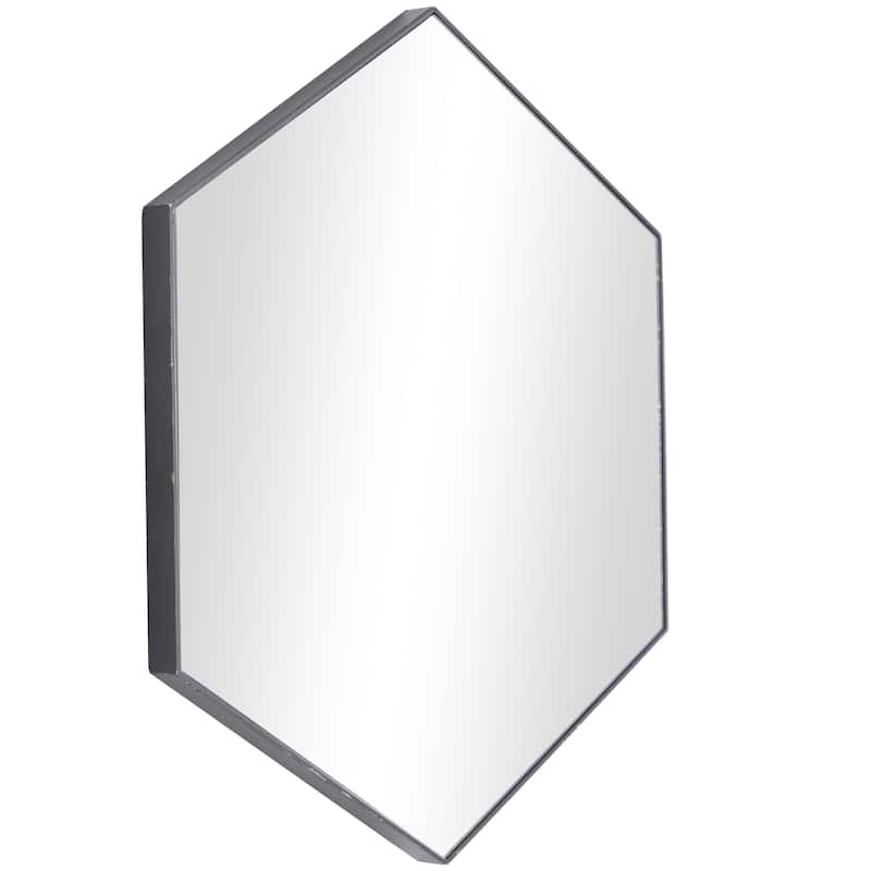 Wooden Hexagon Room Wall Mirror with Thin Minimalistic Frame - Black or Gold - CosmoLiving by Cosmopolitan