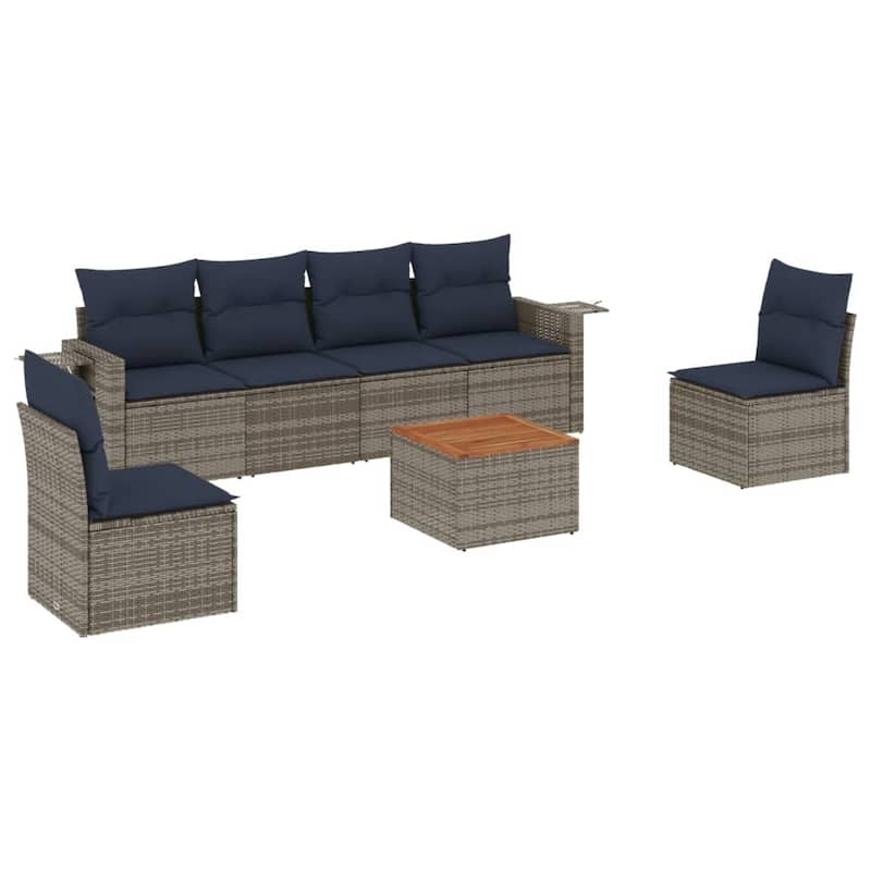 vidaXL 7 Piece Patio Sofa Set with Cushions Black Poly Rattan - 21.7" x 24.4" x 27.2"