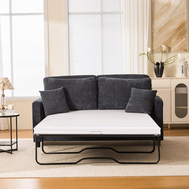 Sleeper Sofa Daybed, Pull Out Couch with Mattress, Upholstery Sectional Loveseat Convertible Sofa Bed - Dark Gray
