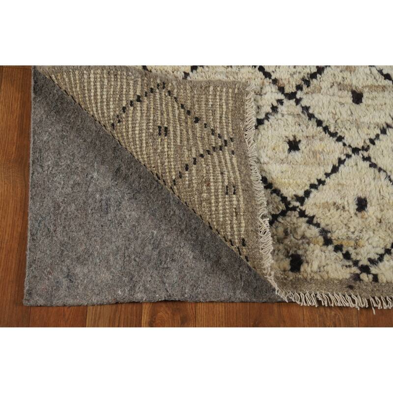 Trellis Beige Moroccan Oriental Runner Rug Hand-Knotted Wool Carpet - 3'6" x 12'10"