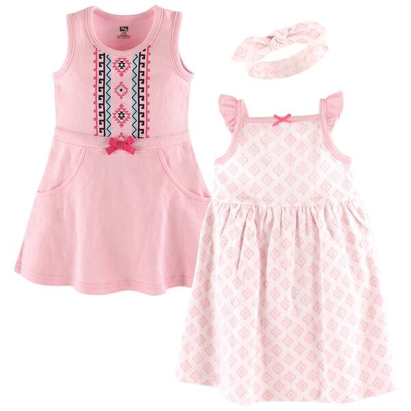 slide 1 of 1, Hudson Baby Infant Girl Cotton Dress and Headband 3pc Set, Aztec 0-3 Months - Aztec