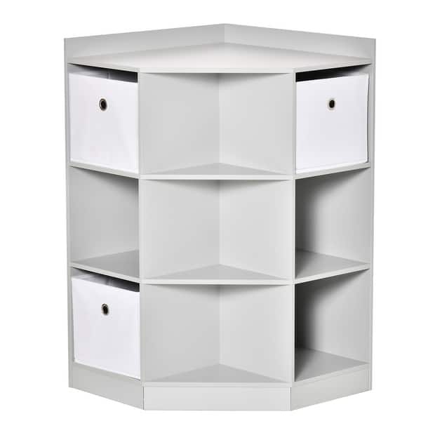 slide 2 of 7, HOMCOM Kids Corner Cabinet, Cubby Toy Storage Organizer, Bookshelf Unit with Three Baskets