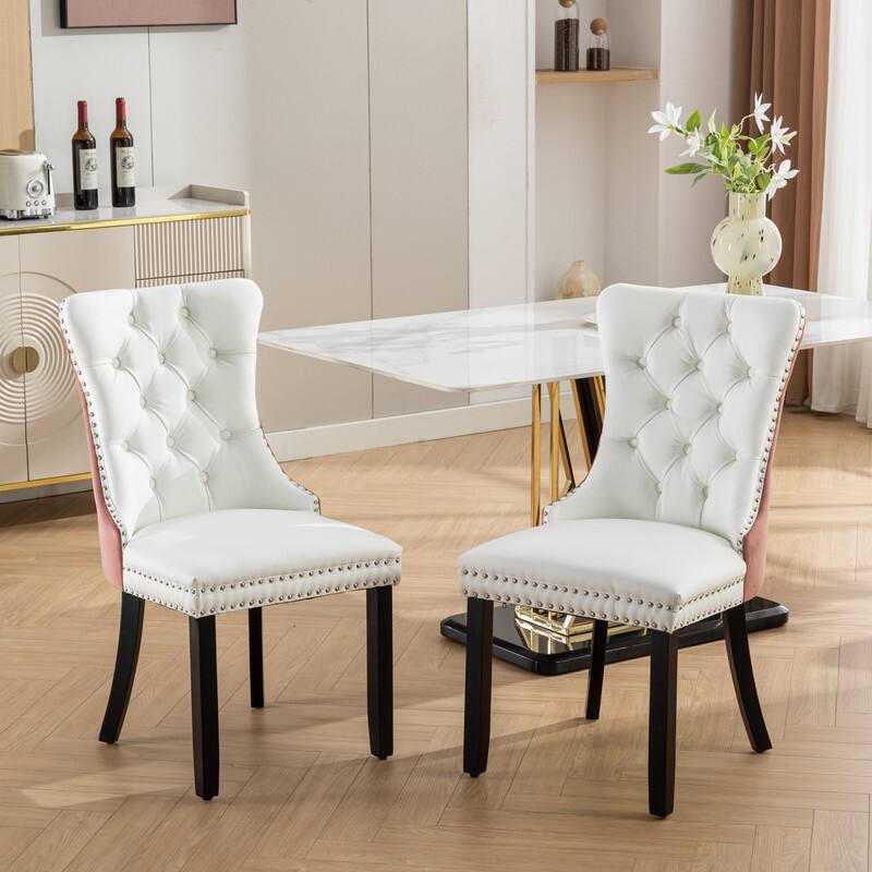 Modern Tufted PU&Velvet Upholstered Dining Chair with Nailhead Trim, Set of 2