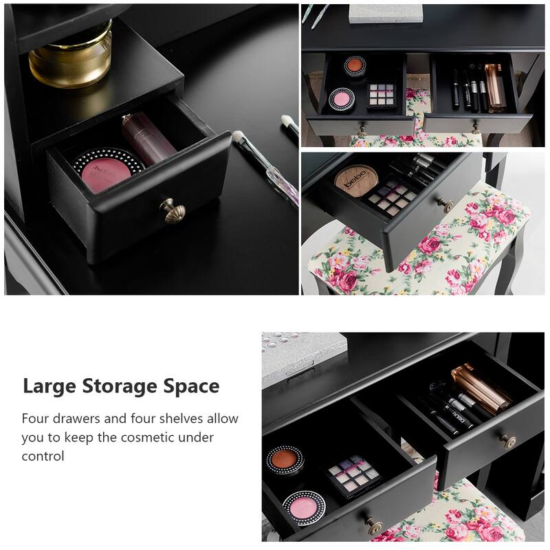 Costway Makeup Vanity Table Drawers Oval Dressing Table Kids Gift