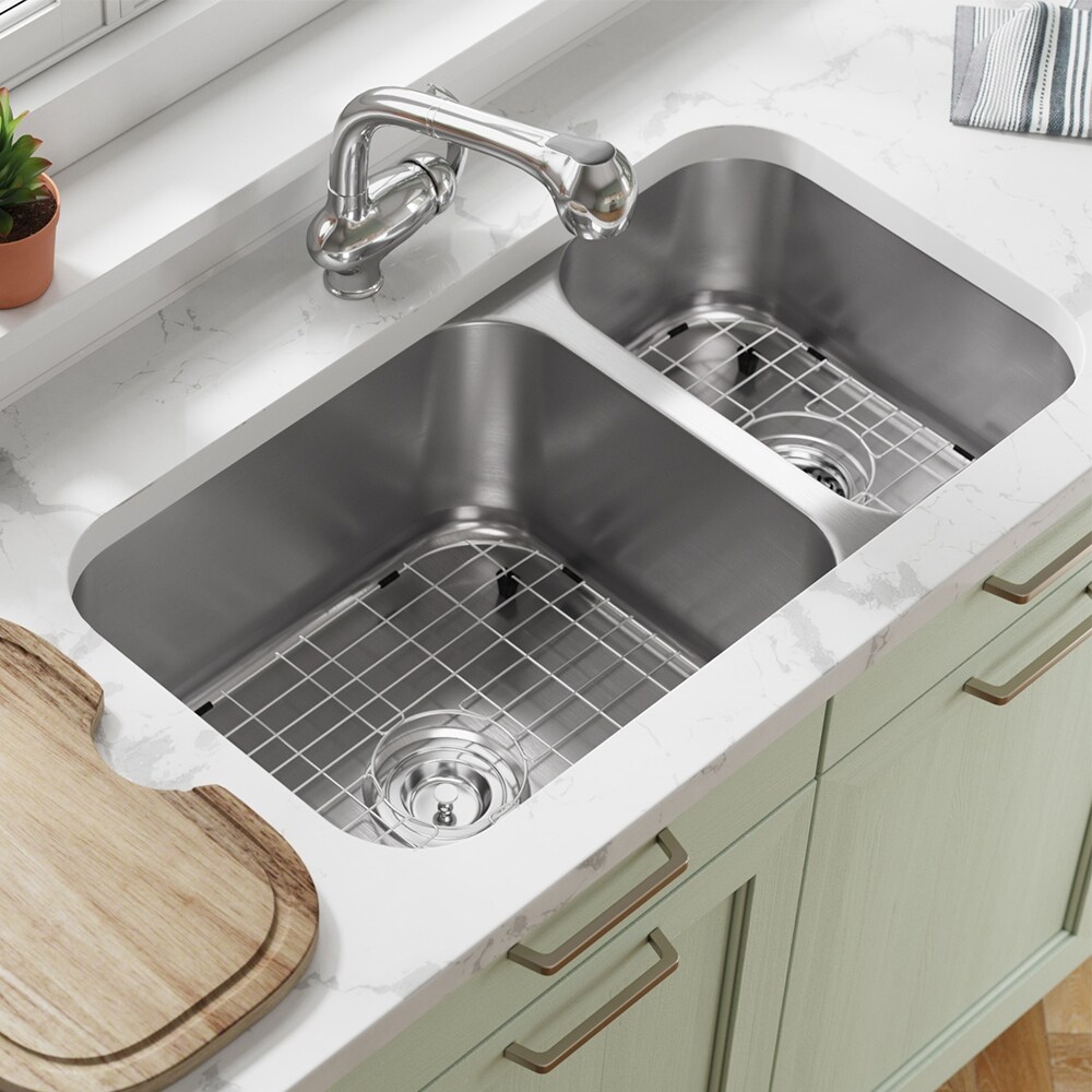 Double Offset Bowl Stainless Steel Kitchen Sink, Basket ...
