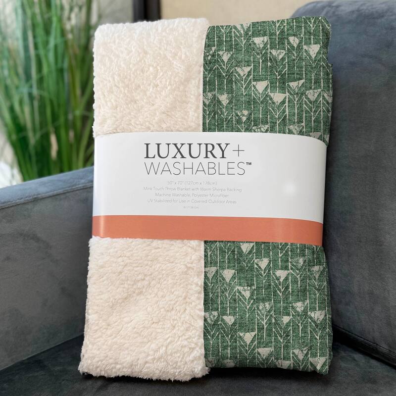 Premium Machine Washable Modern Boho Sherpa Throw Blanket