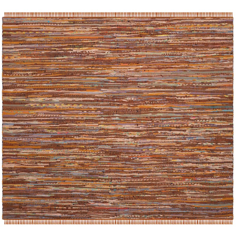 SAFAVIEH Handmade Rag Rug Bookem Casual Stripe Cotton Rug with Fringe - 6' x 6' Square - Gold/Multi