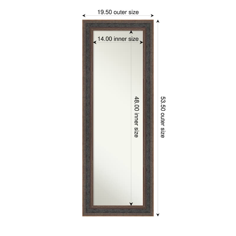 Attic Aged Non-Beveled Wood Framed Full-Length On the Door Mirror - 20 x 54 in - Attic Aged Bronze