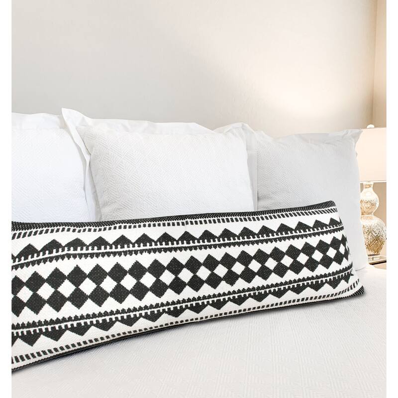 HomeRoots 14" X 36" Black And White 100% Cotton Geometric Zippered Pillow