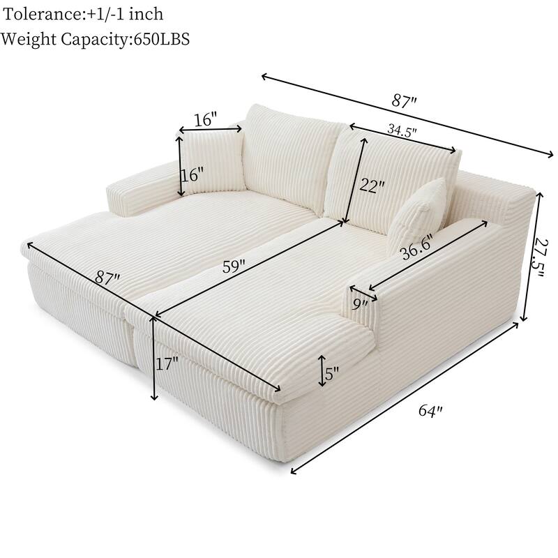 Oversized Sectional Lounge Sofa, Sleeper Sofa with Cloud Plush, Sofa Bed Loveseat Sofa for Living Room