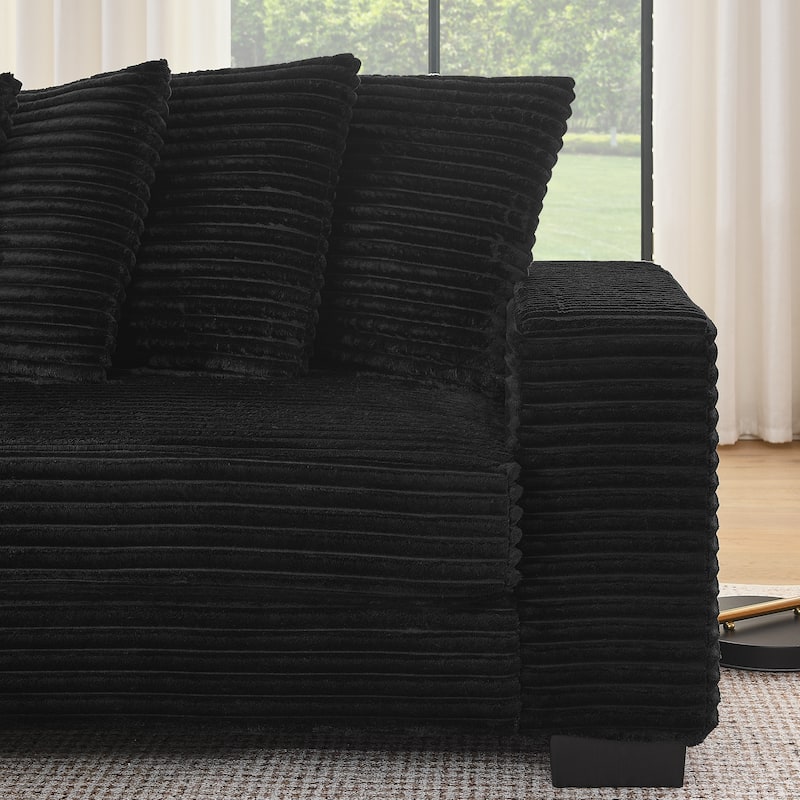 L-shaped Sectional Sofa with Chaise, Corduroy Upholstered Modular Couch with Reversible Ottoman and Removable Cushions
