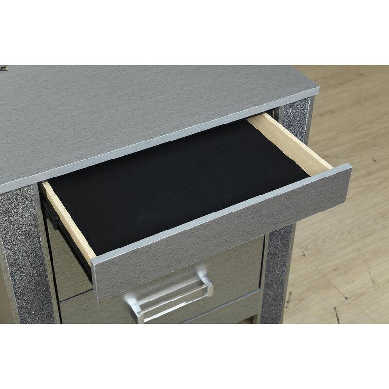 Silver Nightstand with Hidden Jewelry Compartment and Glittered Detailing