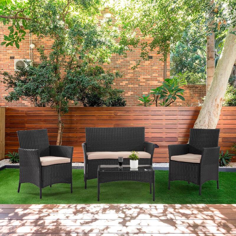 Pax Modern 4-Piece Rattan Outdoor Conversation Seating Set by Furniture of America - Black