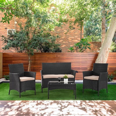 Pax Modern 4-Piece Rattan Outdoor Conversation Seating Set by Furniture of America
