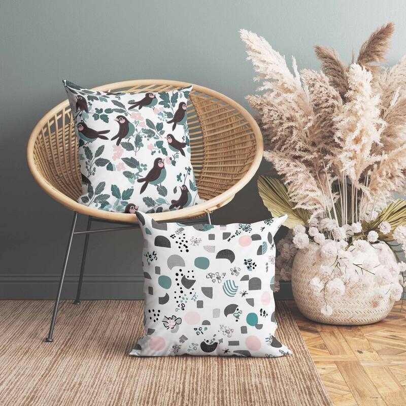 Sweet Tweets Indoor/Outdoor Reversible Throw Pillow Green and Pink