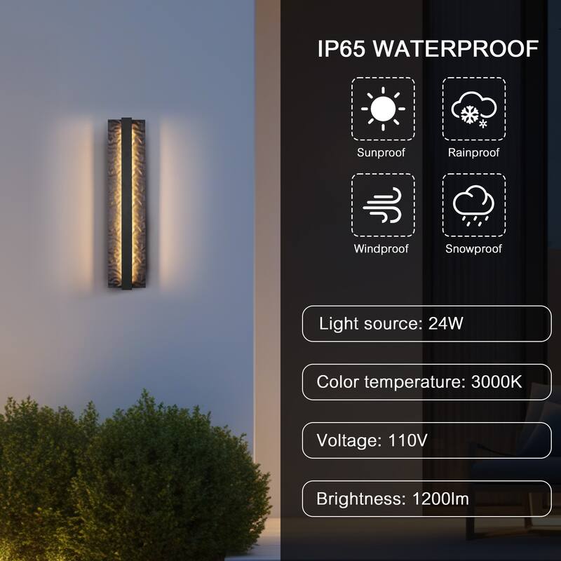 Outdoor LED Wall Light Handmade Textured Linear Black Wall Sconces