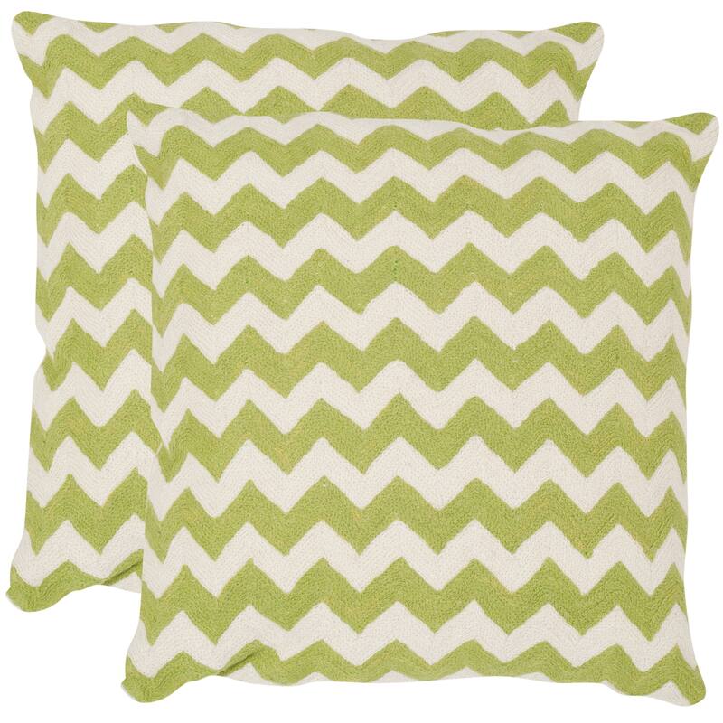 SAFAVIEH Reveca Zig-Zag 18-inch Embroidered Orange Decorative Pillow (Set of 2) - 1'6"W x 1'6"L - Lime/Green