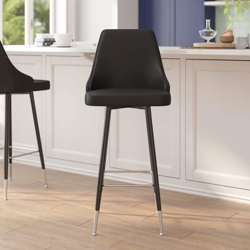 Commercial LeatherSoft Bar Height Stool with Metal Feet & Footrests - 2 Pack - 18.5"W x 20"D x 43.25"H