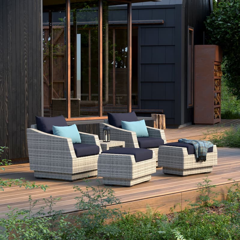 Cannes 5 Piece Aluminum Outdoor Patio Club Chair & Ottoman Set.