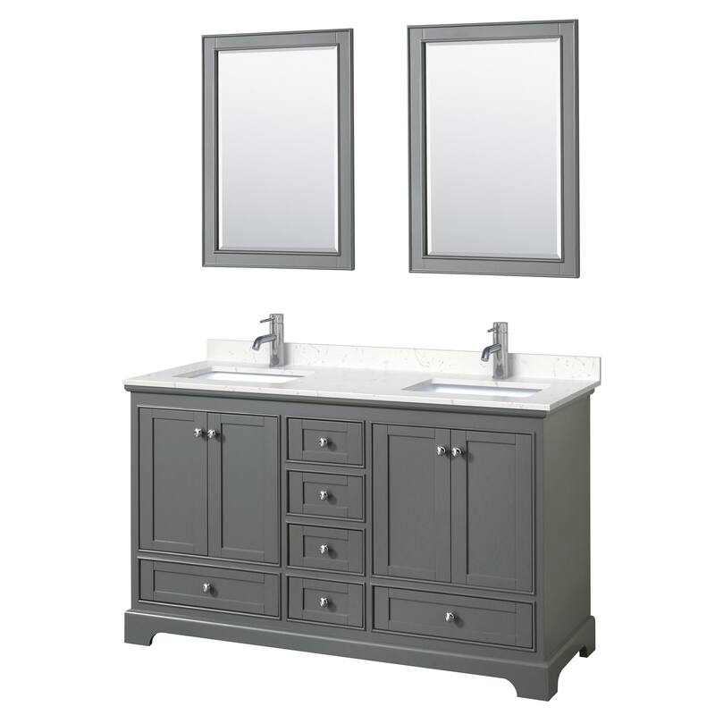 Wyndham Collection Deborah 60" Free Standing Double Basin Vanity Set - Dark Gray / Carrara Cultured Marble Top / Polished