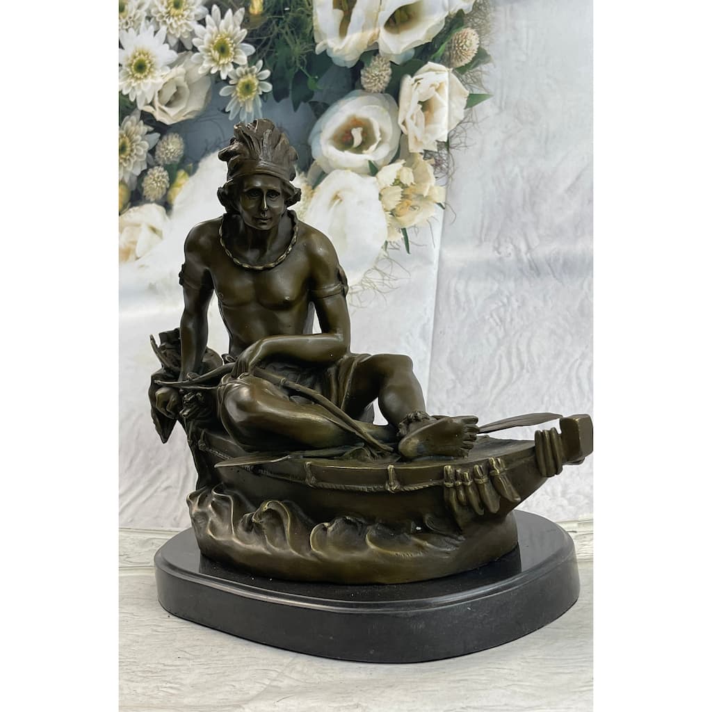 Vintage Signed Duchoisellei Indian Warrior Bronze Sculpture Statue Figurine Art