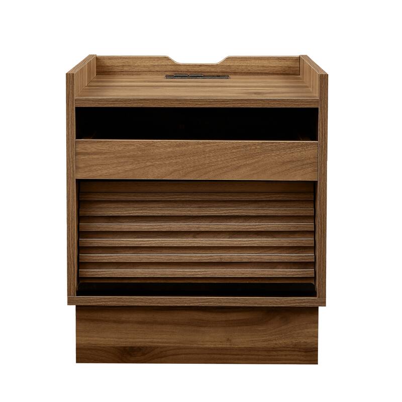 Mid Century Modern Nightstand with 2 Drawers and LED lights