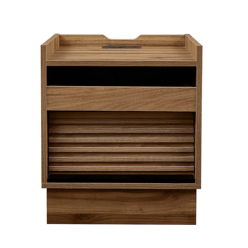 Roomfitters Modern Nightstand with Charging Station, Bedside Table with Storage and Power Outlets for Bedroom