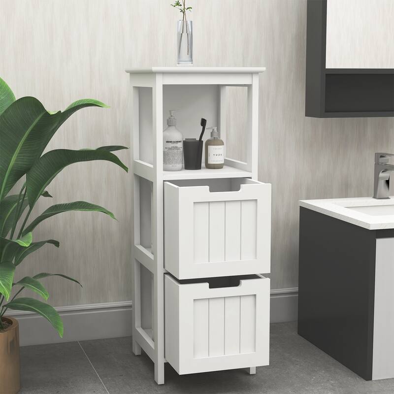 Anmytek Narrow Farmhouse Bathroom Storage Cabinet with Shelves Open and Closed Small Space Organizer