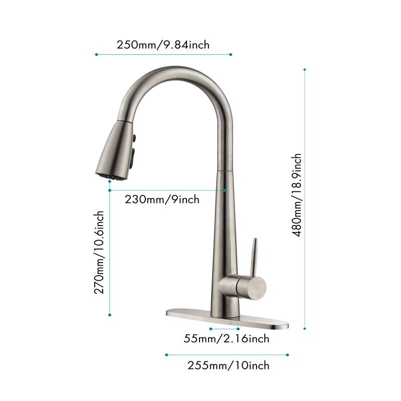 Topcraft Single Handle Pull-Out Kitchen Faucet with Base Plate