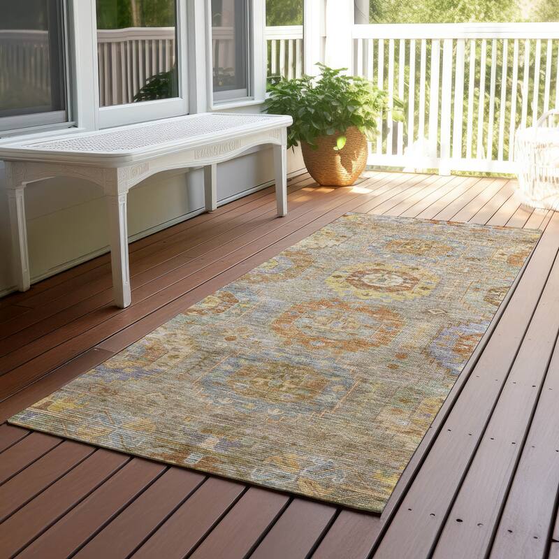Machine Washable Indoor/ Outdoor Vintage Traditional Chantille Rug - Taupe - 2'3" x 7'6"