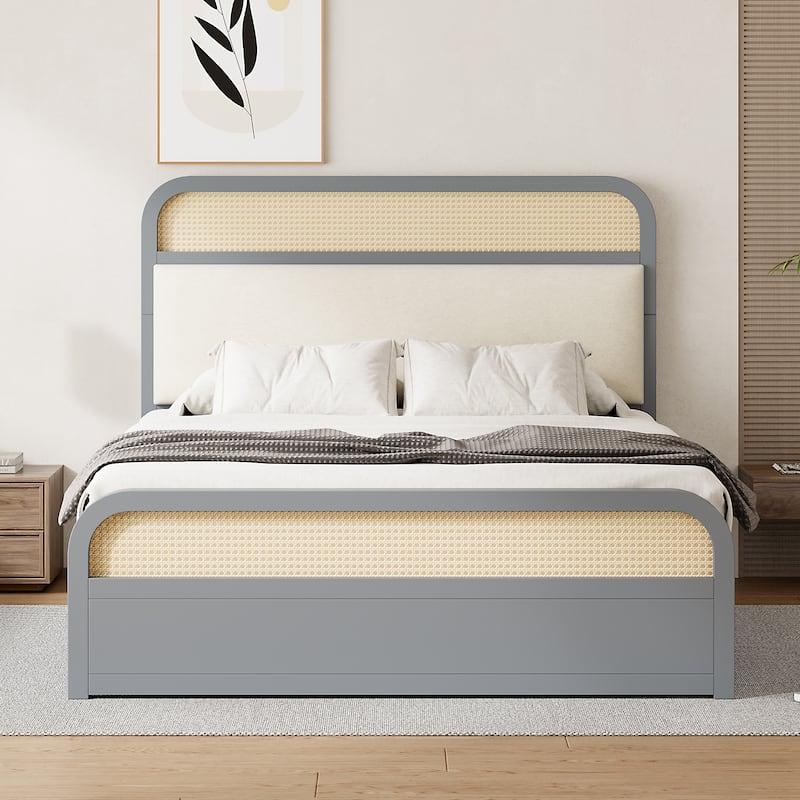 Modern Queen Size Bed with Trundle and Drawers