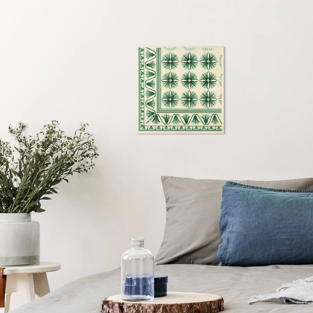 Wynwood Studio Canvas Abstract Floor Covering Deep Green White and Cream White Traditional Wall Art Canvas Print