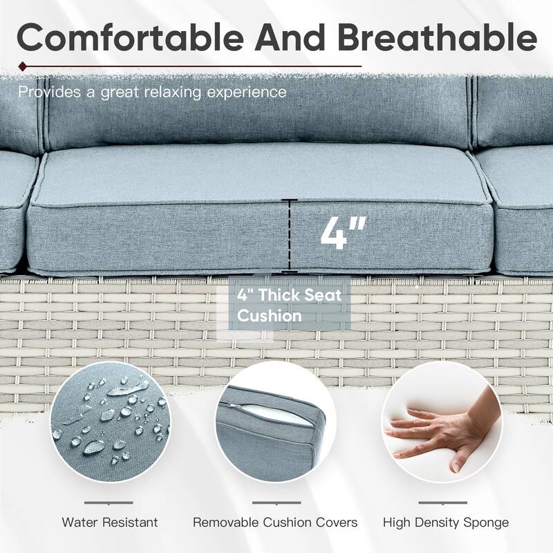 3 Pieces Patio Sofa with Ottoman Furniture