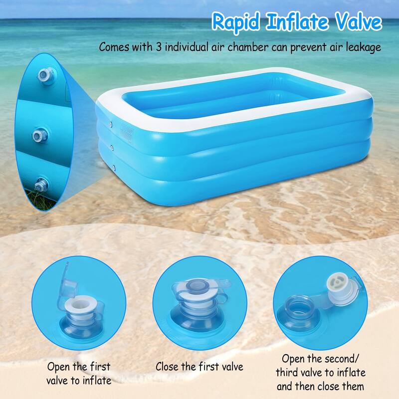 Inflatable Swimming Pools Family Swim Play Center Pool Blow up Kiddie Pool - 305*183*60cm/120*72*24inch