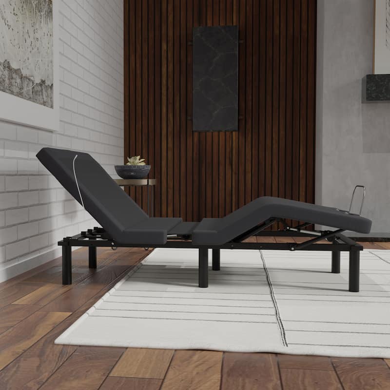 Twin XL Size Metal Adjustable Platform Bed Base with Voice Command, LED Lights, Zero Clearance, and USB Ports