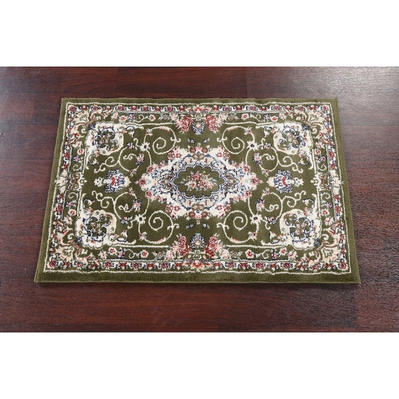Green Floral Medallion Transitional Turkish Rug Oriental Carpet
