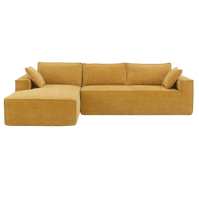 111.5" L-Shaped 4-Seater Modular Sofa with Chaise, 2 Pillows, Wrinkle-Resistant Chenille, and All-Sponge Construction