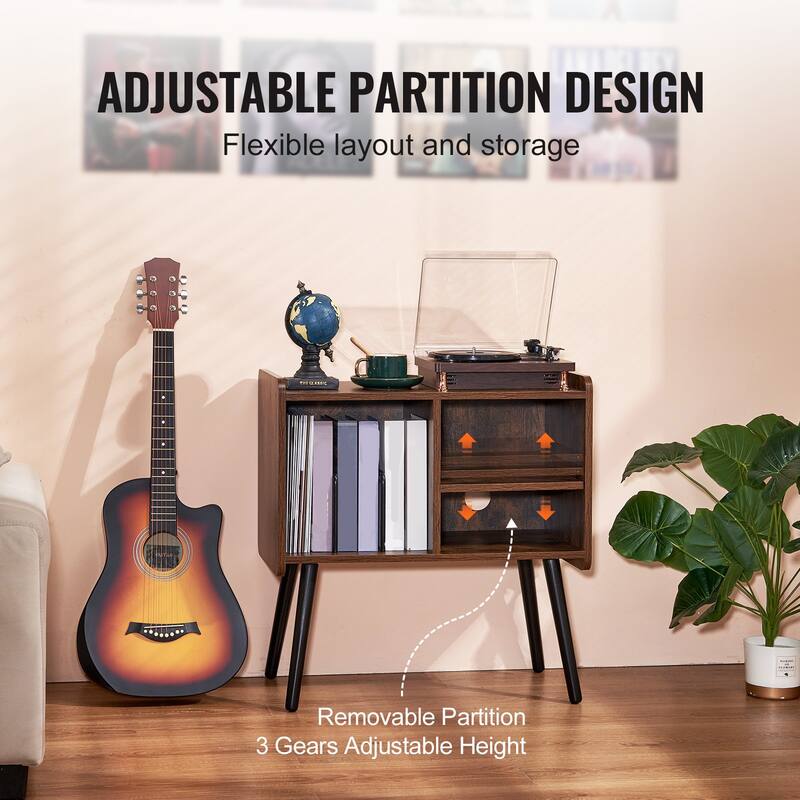 Record Player Stand with Vinyl Storage, Adjustable Turntable Cabinet - 25.98 x 13.86 x 26.97 inch