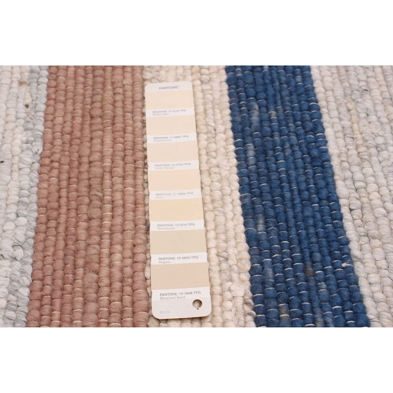 ECARPETGALLERY Braid weave Sienna Cream, Navy Wool Rug - 4'0 x 5'7