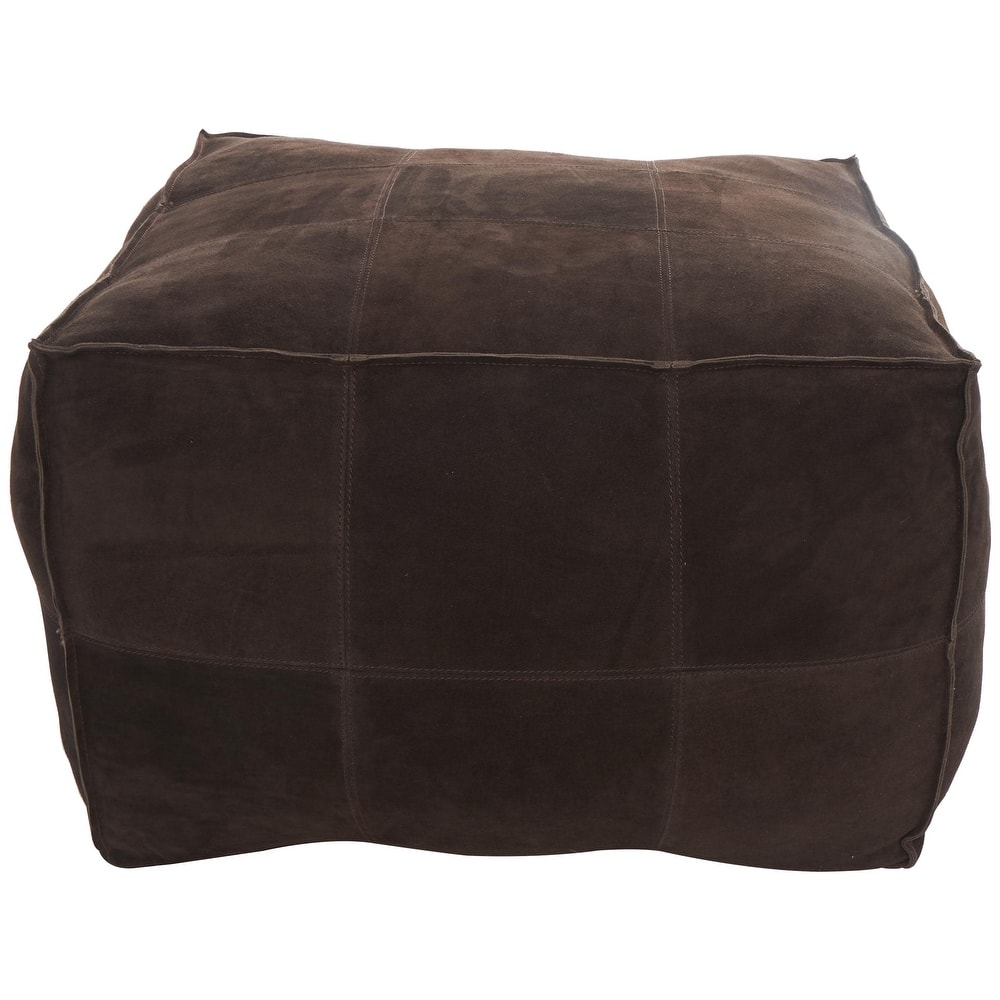 Leather Low Profile Square Pouf with Patchwork Design - Brown, Gray or Dark Brown- Roche River Decor
