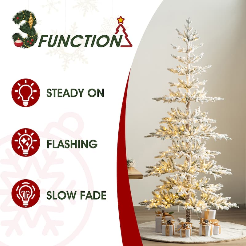 Glitzhome 6ft/7ft/9ft Deluxe Pre-Lit Flocked Slim Fir Artificial Christmas Tree with Warm White Lights
