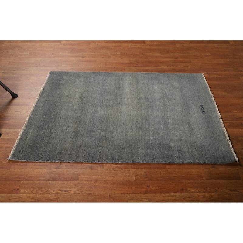 Modern Gabbeh Oriental Foyer Rug Hand-Knotted Grey Wool Carpet - 3'4"x 4'10"