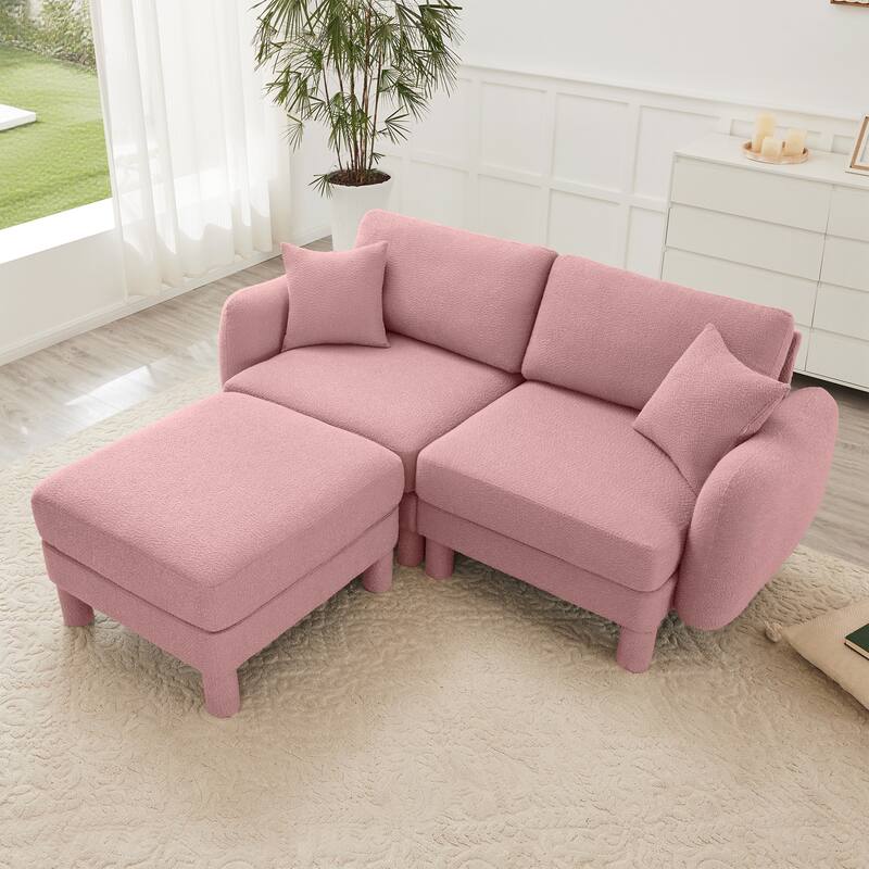 2-seater Loveseat Sofa Couch With Distinctive Shell-shaped Armrests And Removable Ottoman