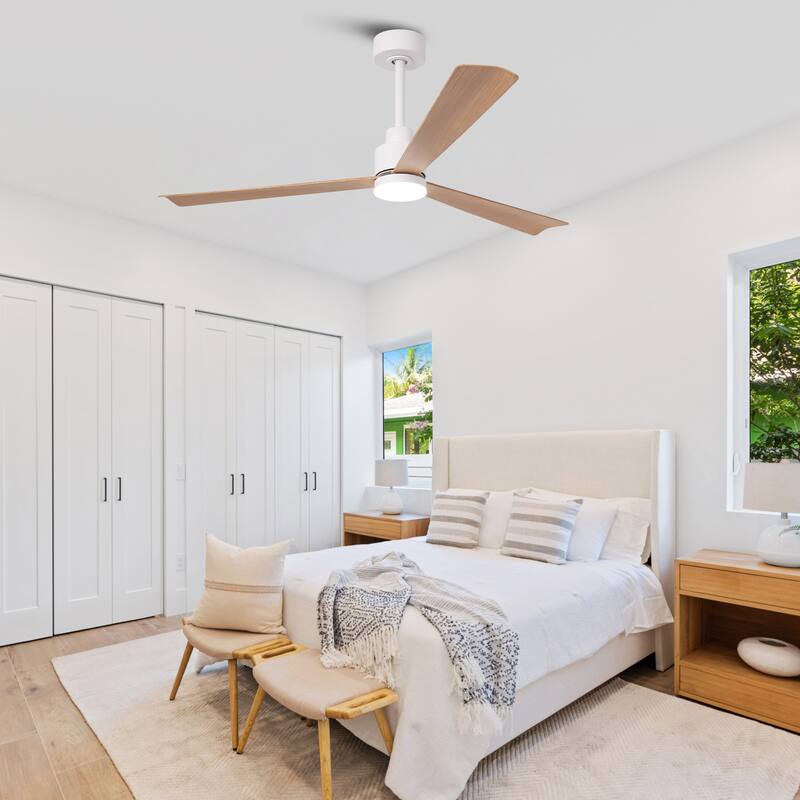 52" Farmhouse White ABS Integrated LED Indoor Ceiling Fan with Light and Remote