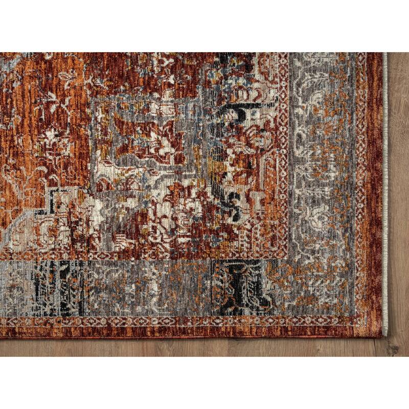 Amelia Collection Traditional Charcoal/Rust Area Rug